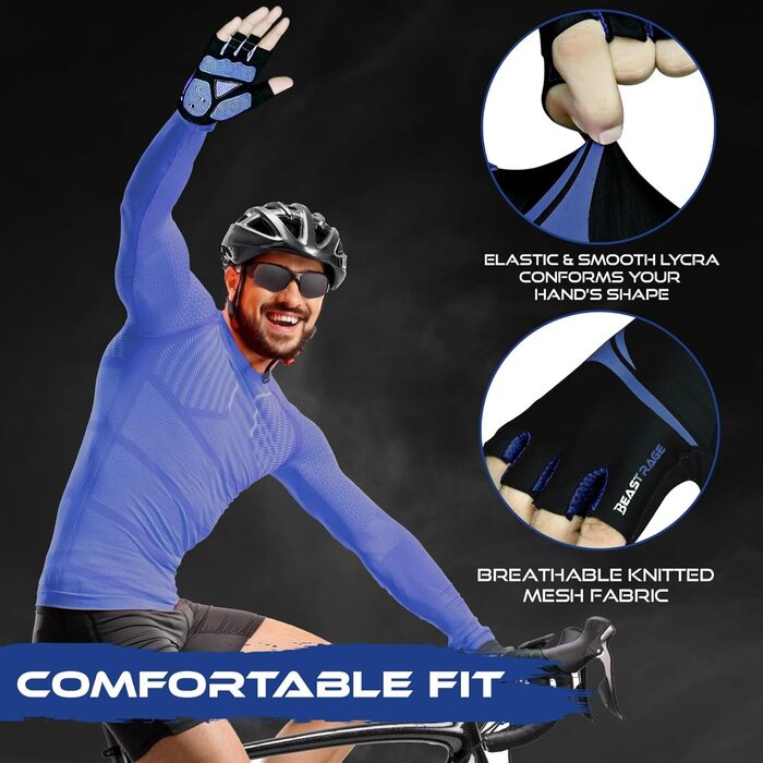 Велосипедні рукавички BEAST RAGE для жінок та чоловіків, дихаючі, безпальцеві, з антиковзким покриттям, амортизація, підходить для шосе, MTB, гірського велосипеда, білого кольору (BLAU, XL)