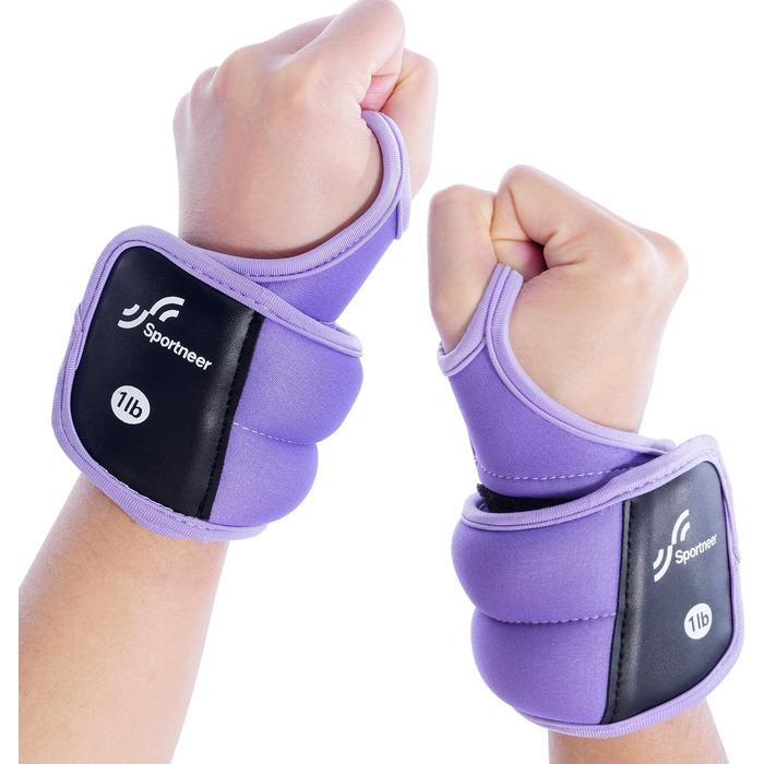 Набір манжетів для зап'ястя Sportneer (2 шт.) з петлями для великого пальця. Фітнес-ваги для рук, зап'ясть. Підходять для тренувань, бігу, фітнесу. Колір: фіолетовий