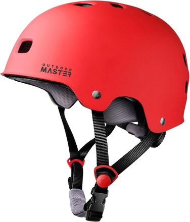 Захисний шолом OutdoorMaster для скейтборду, велоспорту та роликів, вентиляція, два змінних внутрішніх вкладиші, для дітей, підлітків і дорослих, червоний, розмір M