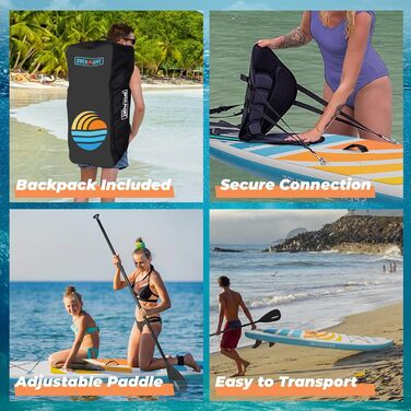 Надувний SUP Борд Overmont - Комплект для Stand Up Paddle Boarding з аксесуарами: весло, насос, фініс, страховка, рюкзак (триколірний)