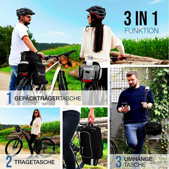 Велосипедна сумка на багажник MIVELO, водостійка, розширювана до 20 л, чорна