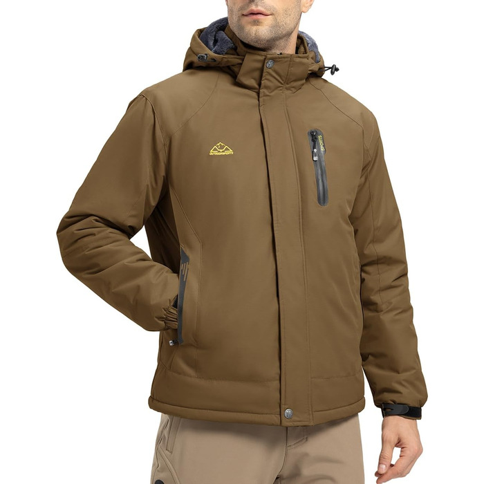 Чоловіча зимова куртка YSENTO, водонепроникна, з флісовою підкладкою, для активного відпочинку, софтшел, дихаюча, для катання на лижах та сноуборді з капюшоном (L, Кофе)