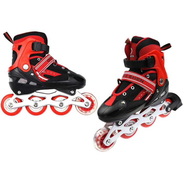 Дитячі ролики Supfine Inlineskates з регульованим розміром 31-38 (S/M) з яскравими колесами – червоні