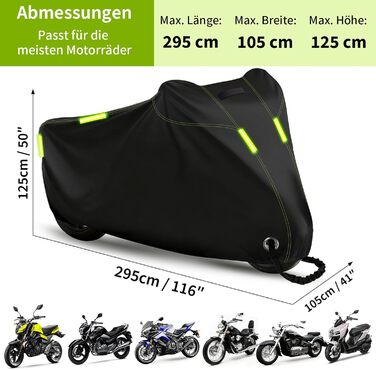 Водонепроникний чохол для мотоцикла та скутера 210D Oxford, захисний тент від дощу, снігу та UV-променів (L, 295x125x105 см)