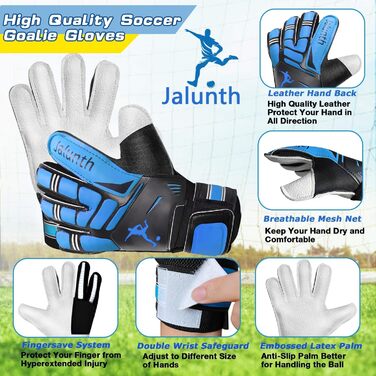 Воротарські рукавички Jalunth Fingersave для дітей та дорослих, чоловіків і жінок, з латексним покриттям, захист пальців, футбольні рукавички проти ковзання