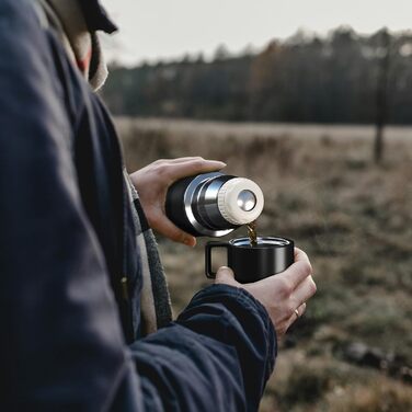 Термос Healter 600 мл із чашкою для кави, герметична термобутилка з нержавіючої сталі, BPA Free, для дітей, спорту, школи, фітнесу, кемпінгу, чорна