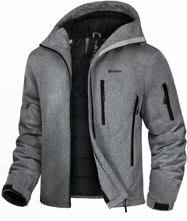 GEYSE чоловіча зимова куртка для сноубордингу та хайкінгу. Водонепроникна вітрозахисна куртка з інтегрованою системою підвіски та капюшоном. Колір: Areegrün (структурований сірий на чорному). Розмір: M