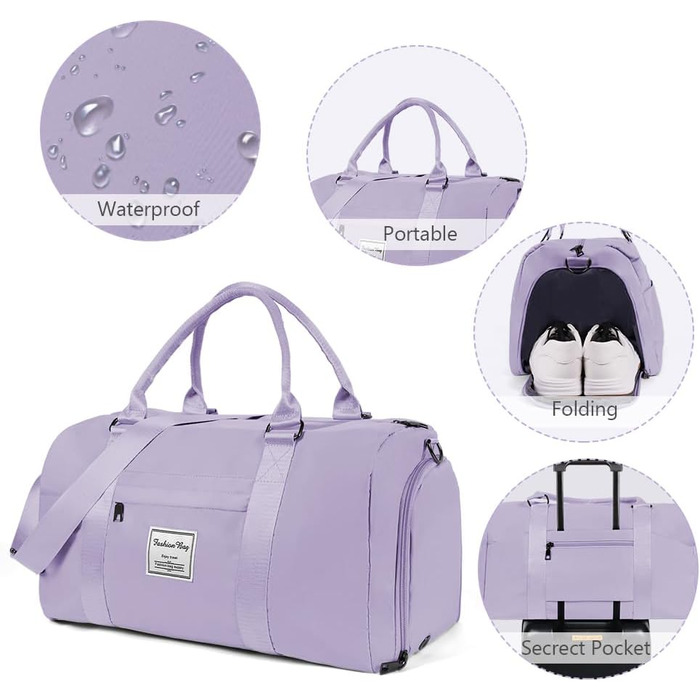 Спортивна сумка Flintronic: дорожня сумка, валіза-мішок з відділенням для взуття та мокрих речей, водонепроникна, для подорожей та спорту, чорна (#4 світло-фіолетовий)