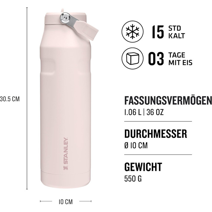 Термобутилка Stanley Flip Straw 2.0 з трубочкою 1,06 л, ізольована, зберігає холод 17 годин, 4 дні лід, BPA-free, герметична, для авто, мийка в посудомийці, Rose Quartz