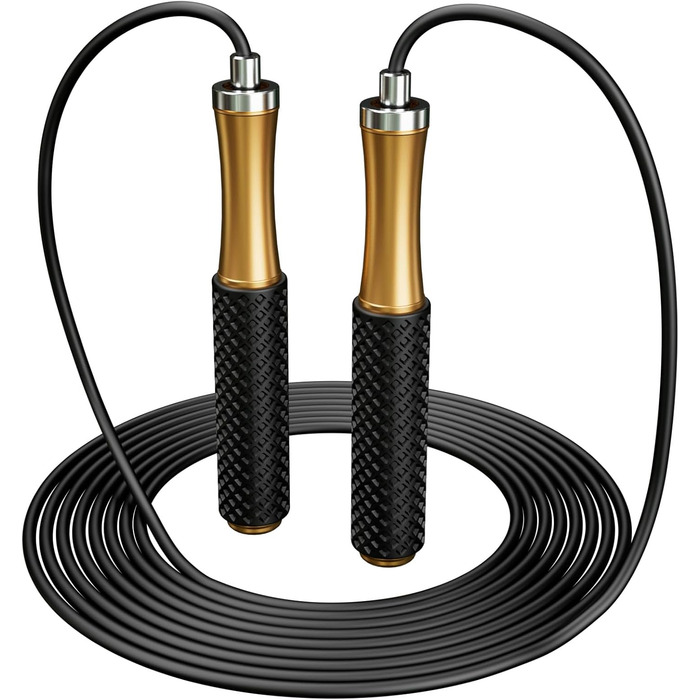 Стрибкове канат для чоловіків, жінок, дітей - з подвійними кульковими підшипниками, 360-градусний поворот, металевий руків'я, серцевина з силіконовим руків'ям, регульований, 3 м, для фітнесу, схуднення, чорний