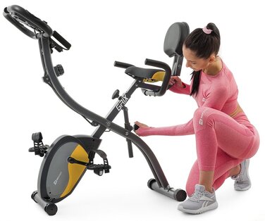 Велотренажер магнітний Hop-Sport HS-3010X Grix X-Bike з еспандерами сіро-жовтий