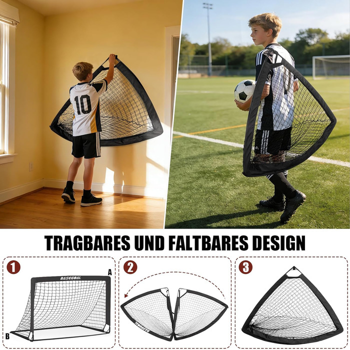 Дитячі футбольні ворота Klappbares Fußballtor 120x90 см та 150x120 см з мішком для транспортування та анкерами для кріплення - для саду, пляжу