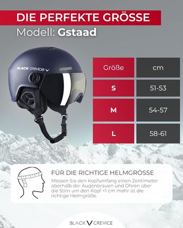 Шолом гірськолижний BLACK CREVICE Gstaad з візором (пілотський стиль) | Полікарбонат, дихаючий, регульований (51-53 см, S/M = 54-57 см)