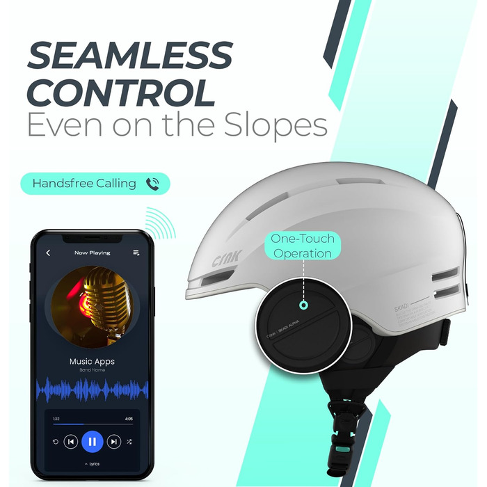 Гірськолижний шолом CRNK Skadi з Bluetooth, білий, шумозаглушення, розмір M, унісекс