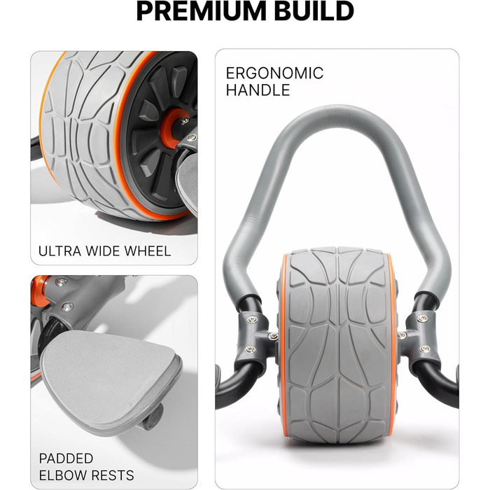 Ролер для пресу DMoose з наколінниками для тренування пресу та кора. Ідеально для дому та фітнесу (сірий)