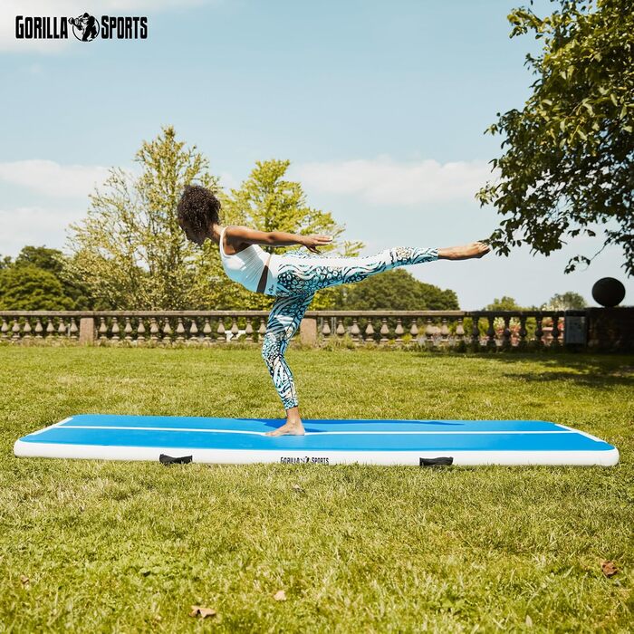 Надувний гімнастичний мат GORILLA SPORTS 3м/5м, 10 см, з електричним насосом і сумкою – для тренувань, йоги, фітнесу, тумблінгу