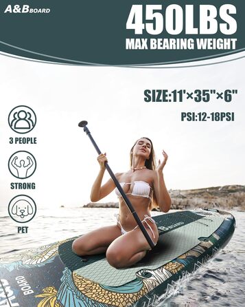 Надувний SUP-борд A&BBOARD з аксесуарами, 335x88 см, подвійна помпа, рюкзак, стабільний дизайн, для молоді та дорослих, колір Лава Грін + Дракон