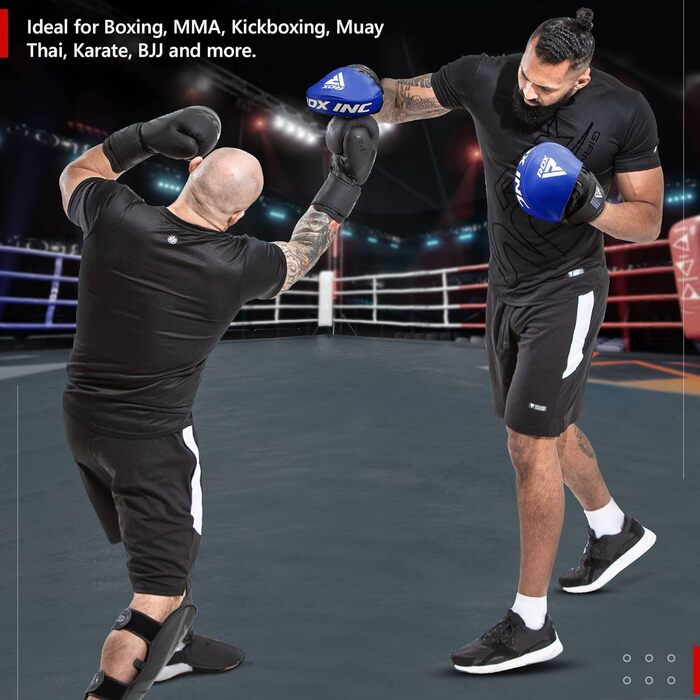 Лапи для боксу та MMA RDX, шкіра Maya Hide, чорні-білі, тренувальні пади для ударів, кікбоксинг, муай-тай, тхеквондо, стандартний розмір