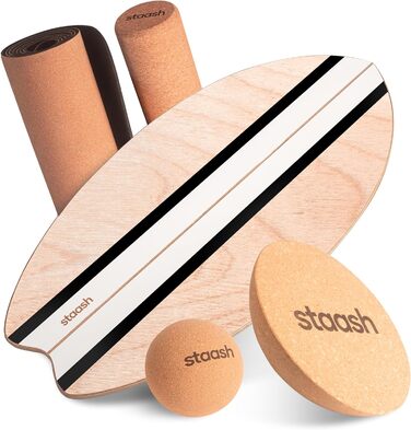 STAASH® PRO Балансборд з берези – Преміум 5-в-1 набір для балансу, фітнесу та реабілітації. Ролик + півсфера + килимок. Витримує до 150 кг (матовий чорний)