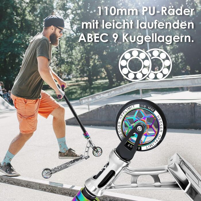 Трюковий самокат KESSER GT-Limit 360°, з підніжкою, підшипниками ABEC 9, 110 мм PU колесами, для дітей та дорослих