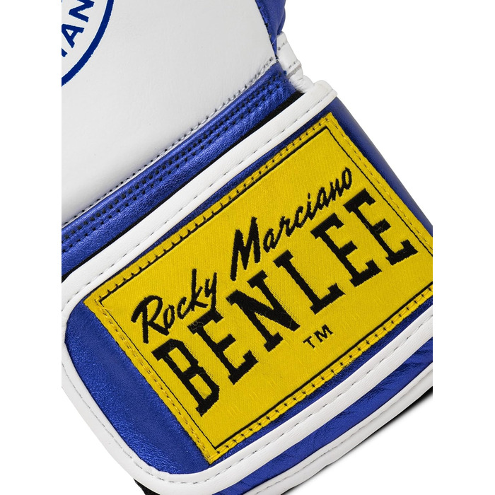Боксерські рукавички BENLEE METALSHIRE 10 oz зі шкіри, білі/сині