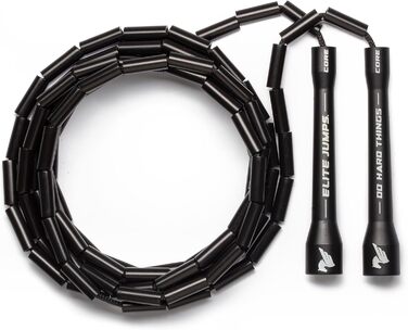Скакалка для фітнесу Elite Jumps PVC, 6 мм, регульована, для боксу в приміщенні та на вулиці, з міцними ручками, чорна та біла