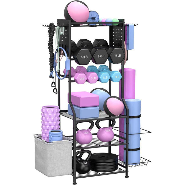 Металевий стійка для гантелей та гирь, органайзер для йога-матів, чорний. Підійде для домашнього спортзалу