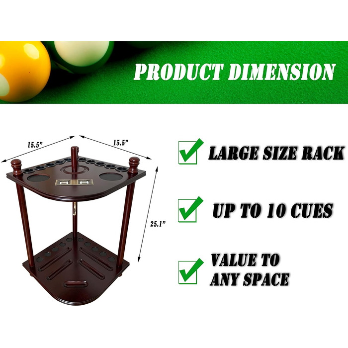 Стійка для більярдних київ на 10 київ Bodenständer, аксесуари для більярдного столу, 100% масивне дерево (махагон)
