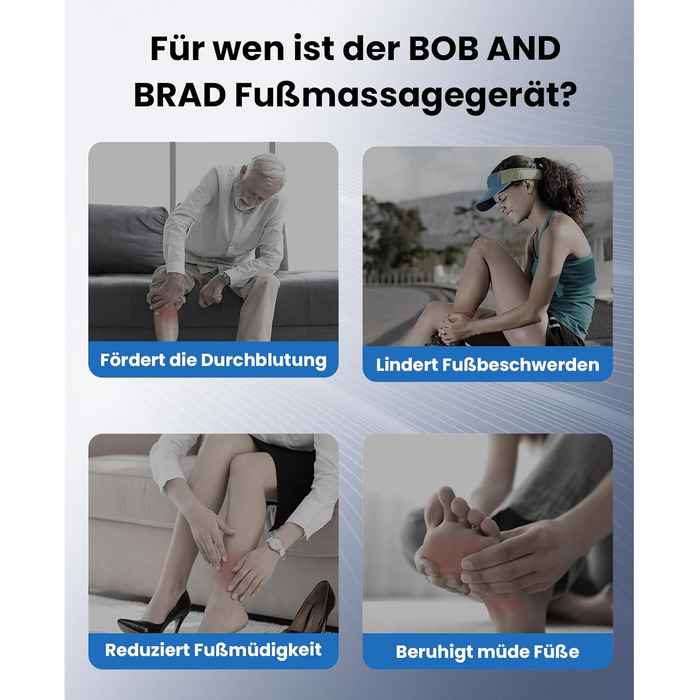 Електричний масажер для ніг BOB AND BRAD 721 з підігрівом та Shiatsu-масажем, глибоке розминання для полегшення при плантарному фасциїті, до 48 розміру, з дистанційним керуванням