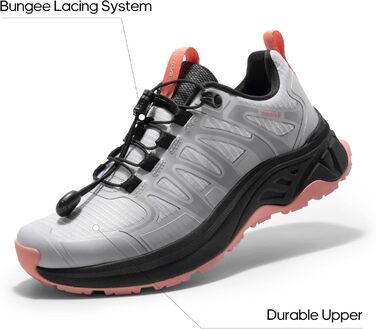 Жіночі трекінгові черевики NORTIV 8 з швидкою шнурівкою - легкі туристичні черевики для кемпінгу та відпочинку (37 EU, сірий, рожевий)