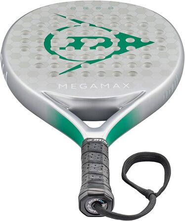 Ракетка для падел Dunlop Megamax Silber/Schwarz/Grün: Графітовий каркас, м'який серцевинний наповнювач Pro Eva, для початківців, кругла форма