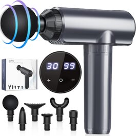 Перкусійний масажер Lefity Massage Gun для м'язів: 30 рівнів швидкості, 6 насадок, LCD-дисплей, зарядка USB-C, синій