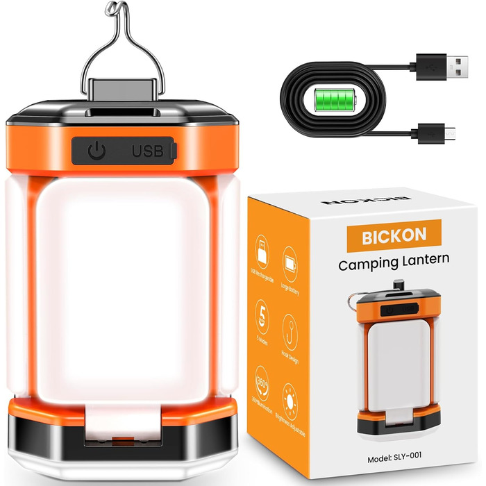 Кемпінгова лампа BICKON: 60 LED, 25 годин роботи, 4000mAh, 5 режимів, регулювання яскравості, для кемпінгу, походу, надзвичайних ситуацій