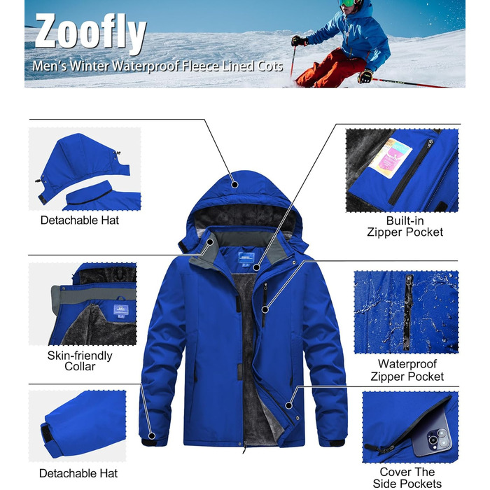 Зимова куртка для чоловіків, лижна куртка, водонепроникна, для активного відпочинку, вітронепроникна, сноубордистська куртка з відстібаною капюшоном, колір Ary Green (Königsblau), розмір 3XL