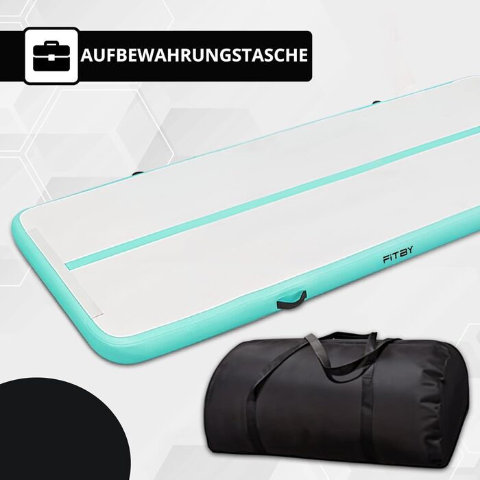 Гімнастичний надувний мат Airtrack 3м – для дітей та дорослих – з електричним насосом, для йоги та фітнесу, білий/бірюзовий