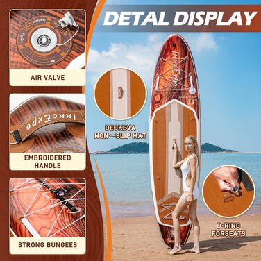 Надувні SUP-дошки InnoExpo 11' з преміум аксесуарами: широка, стабільна дошка з антиковзким деком для підлітків та дорослих (дерево)