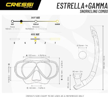 Маска для підводного плавання Cressi Estrella або набір: маска Estrella + трубка Gamma, універсальний розмір, для дорослих, унісекс