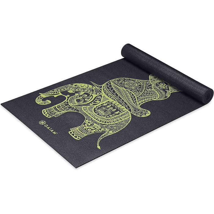 Килимок для йоги Gaiam Premium 6 мм, нековзний, з принтом Tribal Wisdom Elephant, для йоги, пілатесу та фітнесу, 172x61x0,6 см