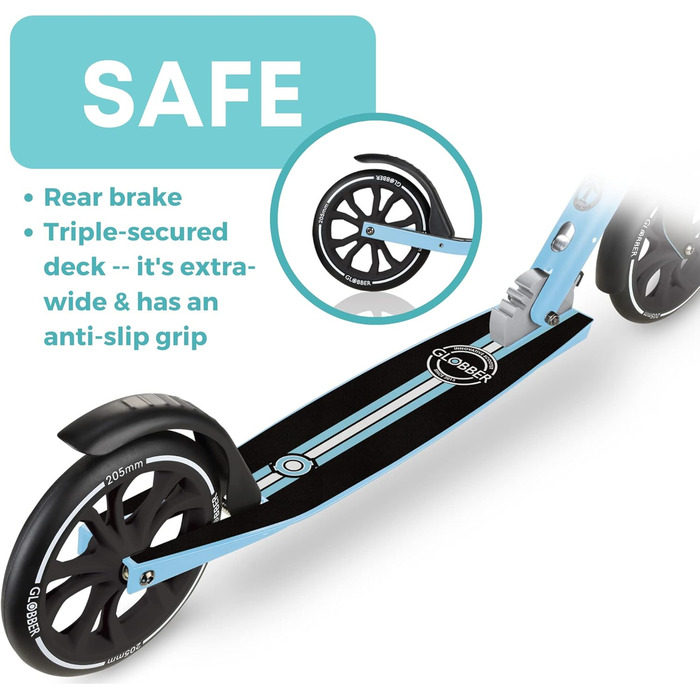 Дитячий самокат Globber NL 205 Folding з передньою підвіскою, складний, пастельно-блакитний