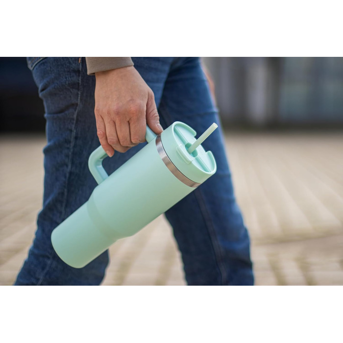 Термокухоль Milu 1200 мл Mellow Mint з ручкою та соломинкою. Ізотермічний кухоль з нержавіючої сталі 40oz для напоїв – 48 годин холод, 24 години прохолода, 12 годин тепло