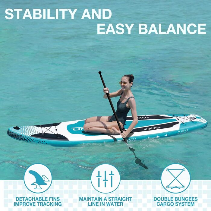 UPWELL Надувна SUP-дошка 320/335 см для дорослих і підлітків з преміум аксесуарами: рюкзак, гермомішок 10 л, 2-в-1 весло, страхувальний лиш, ручний насос, плавці