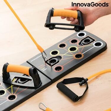 Універсальна віджимальна дошка InnovaGoods з еспандерами, для фітнесу, балансування та тренувань всього тіла вдома, знімний дизайн, ABS, PP, гума, чорна, розмір M