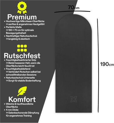 Килимок для йоги та пілатесу OMNANA MYTHOS BLACK 190x70 см, мікрофібра та натуральний каучук, нековзкий, вологопоглинаючий, 4 мм, для фітнесу та гімнастики