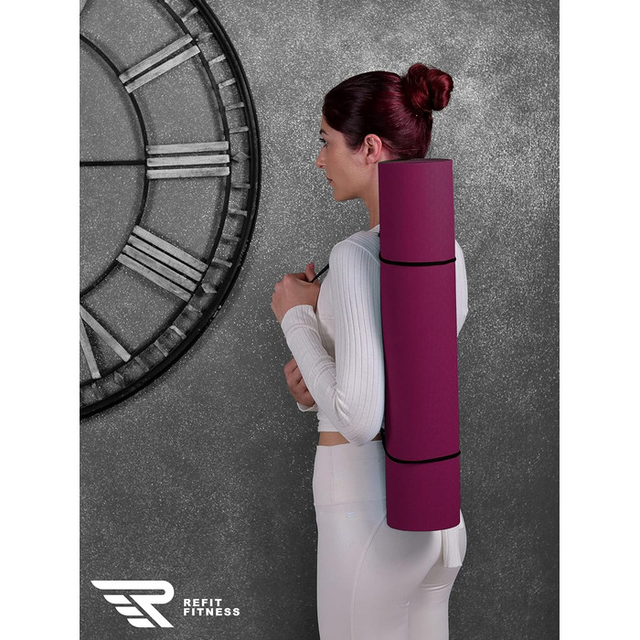 Килимок для йоги REFIT FITNESS 190x60x0,6 см, TPE, антиковзкий, екологічний, з ременем для перенесення, GeckoGrip & Sensi-Plus, для йоги та фітнесу
