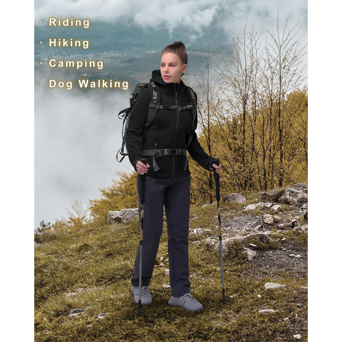 Жіноча куртка Softshell водонепроникна та вітрозахисна, дихаюча функціональна куртка з капюшоном для бігу, їзди на велосипеді та походів, чорна, розмір 42