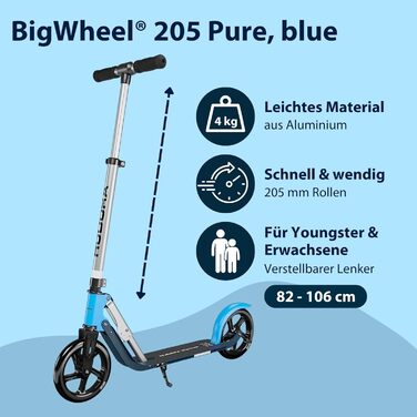 Самокат HUDORA BigWheel Pure алюмінієвий, складаний, для дорослих і підлітків, до 100 кг, з підніжкою, регульований кермо