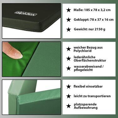 ALPIDEX складний гімнастичний мат 185x78x3,2 см, спортивний мат для дому, дітей і дорослих, чорний