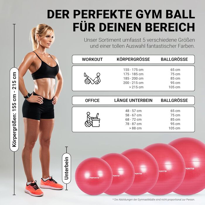 Гімнастичний м'яч MSPORTS Premium Anti Burst 65 см бордовий з насосом, додатком для тренувань та постером вправ