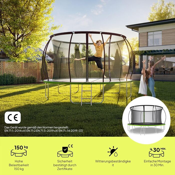 ZIPRO JumpPro Premium Трамплін для дітей Outdoor з сіткою, вологостійкий, захист від УФ, проста збірка, вантажопідйомність до 150 кг, діаметр 252/312/374/435/496 см
