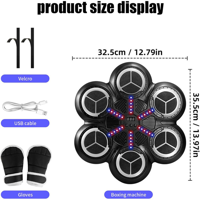 Музична боксерська машина для тренувань: Bluetooth, світлові ефекти, 3 режими, підрахунок ударів (81353)